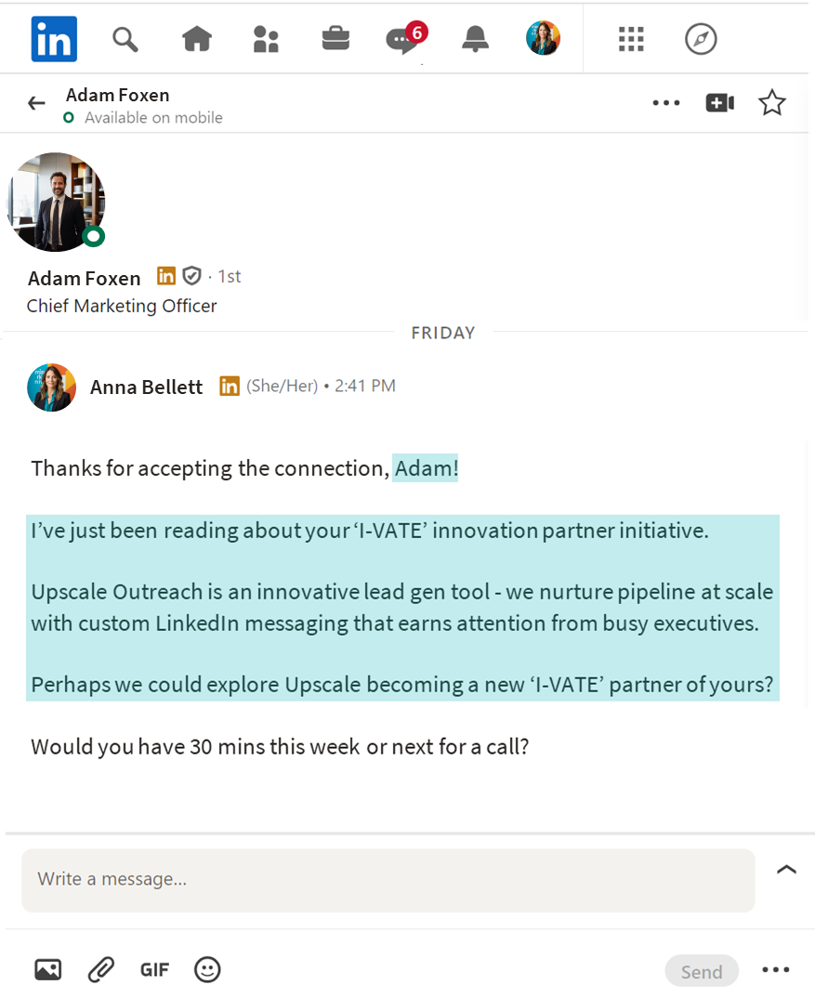 Upscale Personalisation Example Message