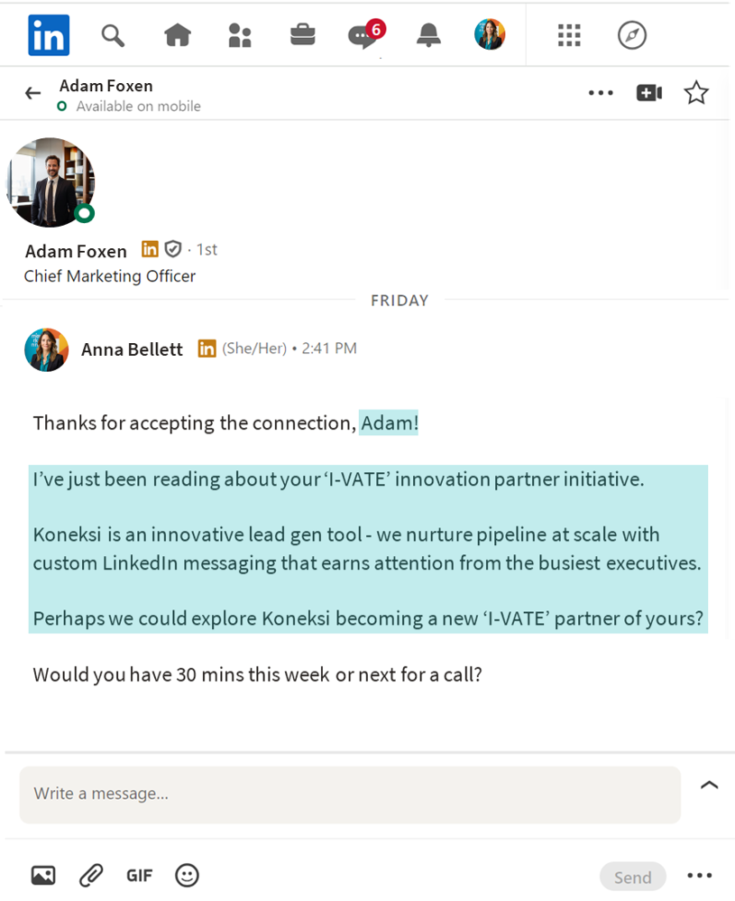 upscale Personalisation Example Message