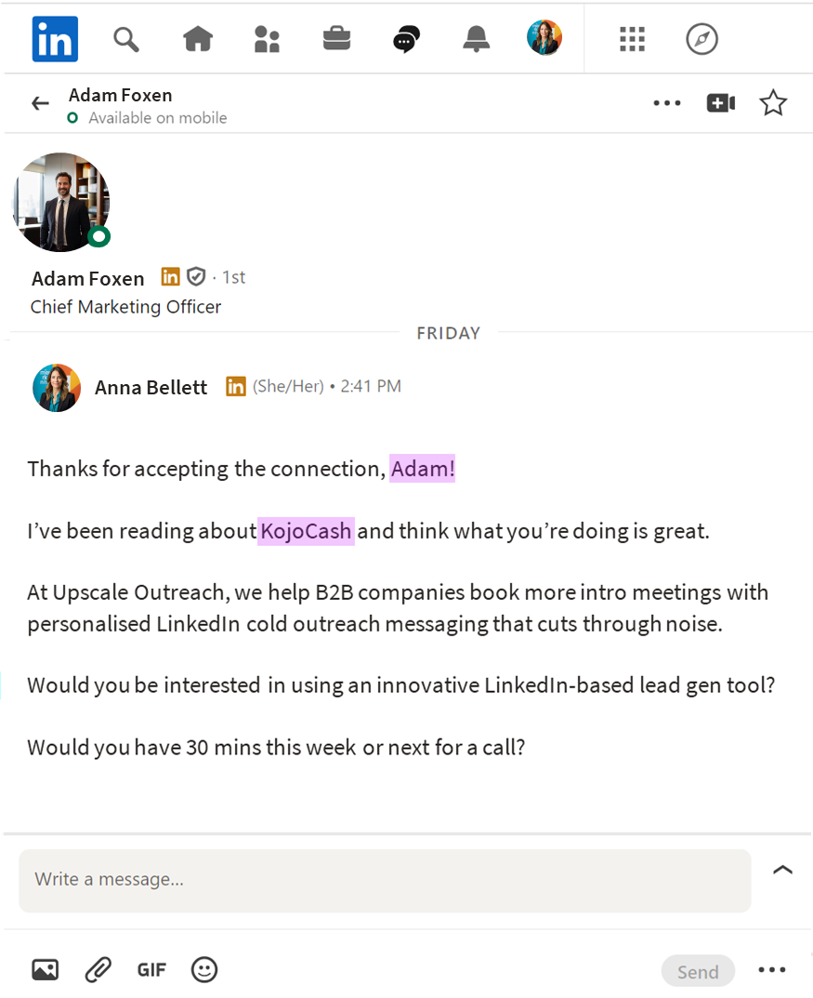 Regular Personalisation Example Message